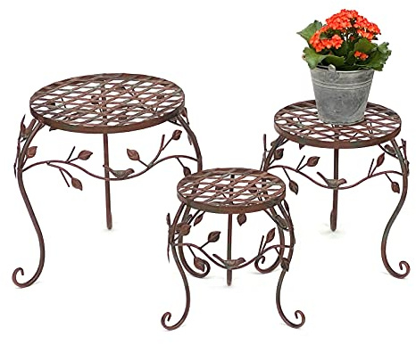 DanDiBo Blumenhocker 3er Set Metall Braun 25 - 35 cm Blumenständer 93992 Blumensäule Antik Pflanzenständer Pflanzenhocker