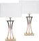 BRUBAKER Set de 2 lampes de table ou de chevet Golden Column - Lampe de table en métal vintage - 50 cm de haut, Blanc d'or