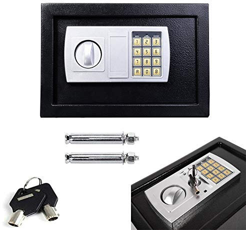 Coffre Fort - 31 x 20 x 20cm, 8,5L Coffre-fort Mural en Acier Solide avec Serrure Électronique Numérique, 2 Clés pour Ouverture d'urgence, Noir