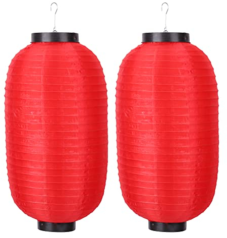 8Zoll Japanische Laterne IP65 Wasserdicht Garten Japanische Deko Sushi Lampion Barbecue Sashimi Restaurant Lampenschirm Gartendeko Party Deko Laterne (2Pcs, Rot)