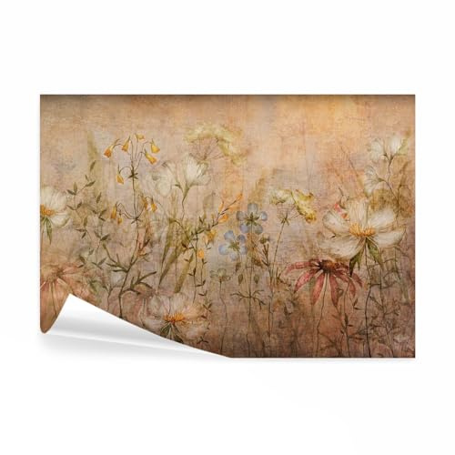 decomonkey Fototapete Wiese Blumen, 400x280 cm, XXL, Vintage Stein Braun | Grün, Beige, Vlies, Schlafzimmer, Wohnzimmer, Design, Tapete, Fototapeten, Tapeten, Vliestapete, Wandtapete, moderne, Wand