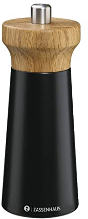 Zassenhaus Salzmühle WESTERLAND 14cm, schwarz, Keramikmahlwerk, Buchenholz | Gewürzmühle, Eichenholz-Mühlenkopf, Buchenholz-Korpus, stufenlos einstellbar, 25 Jahre Garantie, Ø 5,4 cm