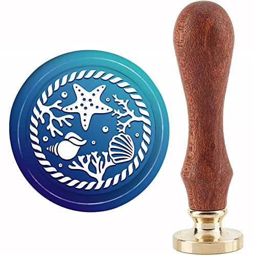 craspire Muschel-Wachs-Siegel-Stempel Meer-Siegelwachs-Stempel 30 mm Retro Vintage Abnehmbarer Messing-Stempelkopf Mit Holzgriff Für Einladungen, Karten, Geschenkverpackung, Dekoration