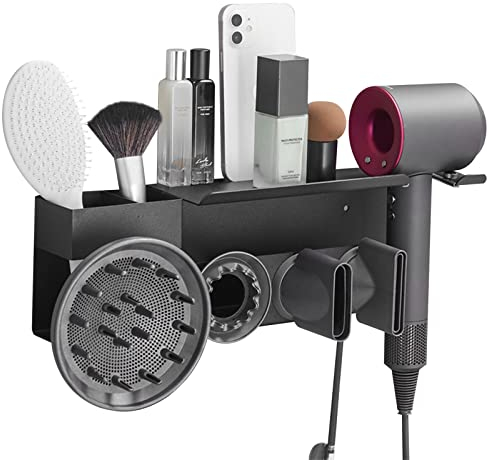 Bocguy Dyson Fön Wandhalterung, Dyson Föhn Halterung Ohne Bohren mit Kleber & Schraubengruppe, Dyson Fön Halterung für Badezimmer Hause Multifunktionales Lagerregal Haartrocknerhalter