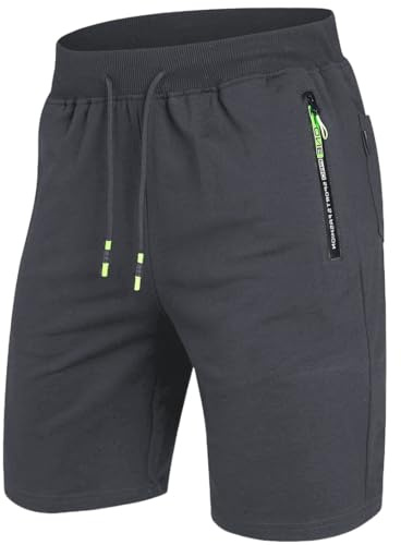 ZOXOZ Pantaloncini Sportivi Uomo Pantaloni Corti Cotone Estivi Elasticizzati Running Shorts con Tasche Grigio Scuro L