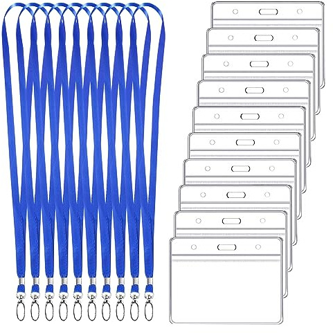 10er Set Ausweishülle mit Lanyard, Transparente Kartenhalter | PVC Kartenhüllen, 360° Drehclip, Wasserabweisend, für Studenten und Büro