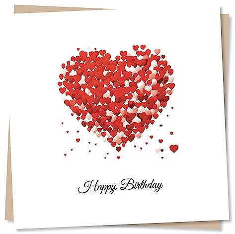 Birthday Cards for Women, Men, Her, Him, Partner, Wife - Red Heart Love | for Husband, Boyfriend, Girlfriend, Fiance, Soulmate - Elegant Script, Romantic, Simple - Blank Inside, with Envelope