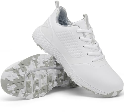 ULTIANT Women Golf Shoes Spikeless Waterproof Golf Sport Sneakers(White_Grey,41)