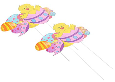 IWOWHERO 2st Ostergartenstecklinge Hasen Deko Frühling Osterpfahl Frühlingsgartenschilder Mit Pfählen Hofschild Gastgeschenke Für Ostern Beetstecker Schilderhaufen Küken Plastik