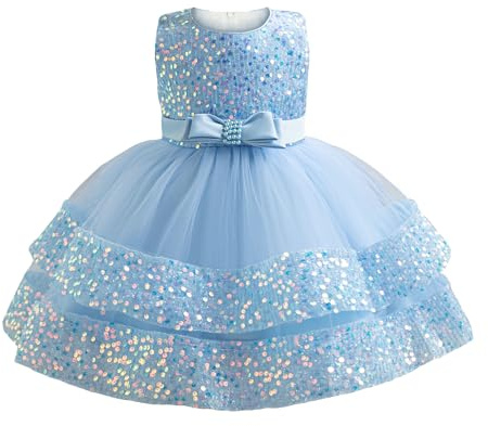 Miipat Bébé Fille Robe Bambin Princesse Tulle Sequins sans Manches Formelle Fleur Fille Robe pour La Fête Anniversaire Mariage