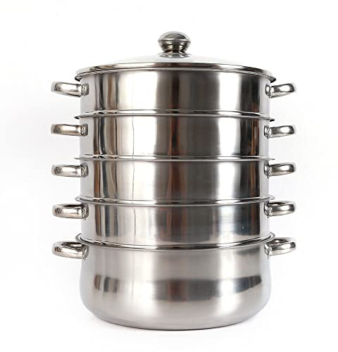 Dampfkocher Ø28cm Dampfkocher Edelstahl,Dämpfkorb Durchmesser 5-Lagen Edelstahl Kochtopf mit Dampfeinsatz und Glasdeckel Dampfkochtopf auch für Induktionsherd