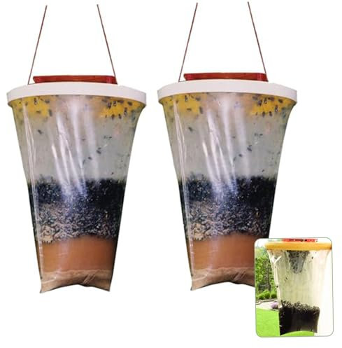 CAKEEYUM 2 PCS Pièges À Mouches Extérieurs Suspendus Pièges À Mouches Efficaces Stables Extérieurs Intérieurs Jetables Sacs Mouche Polyvalents pour Maison Jardin Cheval G
