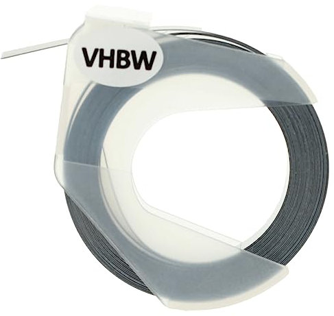 vhbw 1x 3D Prägeband-Schriftband-Kassette kompatibel mit Dymo 1855, 15447, 18577, 1610, 1595GY, 1805 Etiketten-Drucker 3m x 9mm Weiß auf Schwarz