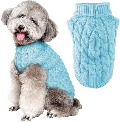 FWLWTWSS Hundepullover, Winter Warmer Hundepullover Kleine Hunde Rollkragen Strickpullover Hunde Pullover Weich Hundekleidung Hundepulli Hund Kleidung für Kleine Mittelgroße Hunde und Katzen Large