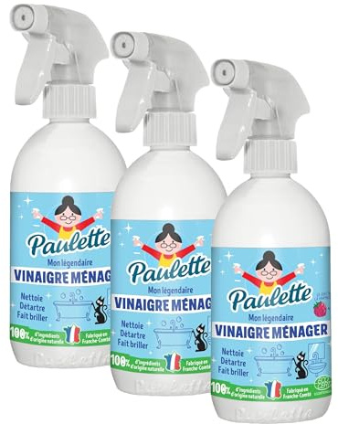 Paulette - Vinaigre Ménager Framboise – Détartrant Multi-Surfaces Ecocert – Fabriqué en France - 500 ml (Lot de 3)