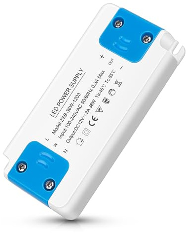 LED Transformator 1-36W, 240V auf 12V Treiber Netzteil, Kein LED-Flimmern, Kein Transformator-Rauschen, LEDs Niedervolttrafo, für G4, MR11 GU4, MR16 GU5.3 LEDs Lichtstreifen, 1 Stück