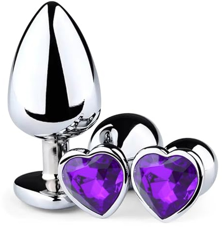 3 Pezzi Anal Butt Plug Metallo,con Lusso Cuore Forma diamante di cristallo，Giocattoli di diverse dimensioni,Anal Sesso Giocattoli per principianti di entrambi i sessi (viola)