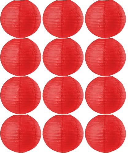 Tmade 12 PCS 8 Red Paper Lanterns for Birthday Baby Shower Wedding Party Garden Home Decoration