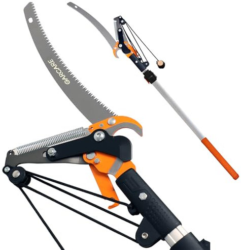 GARCARE Pole Saws for Tree Trimming, Loppers and Pole Saw 2 in 1, Lightweight Telescoping Tree Pruner with 35mm Cutting Capacity, Adjustable Length 1.4-2.1m, Carbon Steel Blade