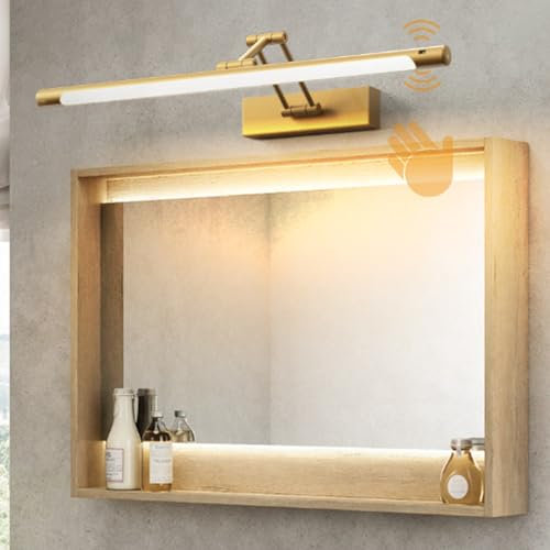 LED Spiegelleuchte Badezimmer Wandleuchte mit Bewegungsmelder Wandlampe 3000K/4000K/6000K Innendekoration Wandbeleuchtung Bilderleuchte Spiegel Beleuchtung Lampe Garage (Gold Warmes Licht,60cm)