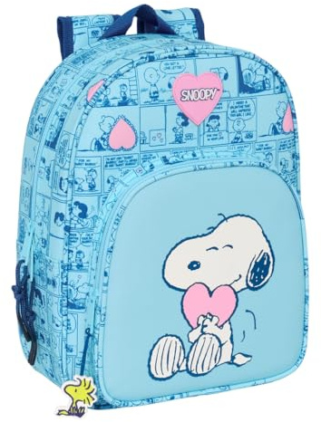 SNOOPY LOVE - Mochila Escolar Infantil Animada, Mochila Niño, Mochila Infantil, Adaptable a Carro, Ideal para Niños en Edad Escolar, Cómoda y Versátil, Calidad y Resistencia, 26x11x34 cm