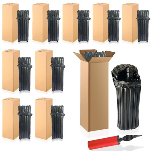 10 Weinversandkarton-Sets, inklusive 10 Weinkartons für den Versand und 10 Flaschenschutzbeutel mit 1 wiederverwendbarer Luftpumpe, aufblasbarer Luftpolsterfolie für den Transport