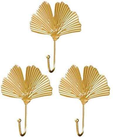 Laroal 3 Stück dekorative Wandhaken im Vintage-Stil, Blattgoldform, Messing, für Garderobe, Schlüsselhalter, Wandmontage, Handtuchhaken aus Metall, zum Aufhängen, Wandhaken