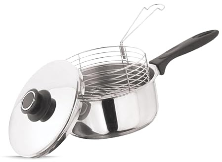 SK COOKWARE Chip Pan with Basket & Lid Non-Stick Fat Fryer Set 22cm | Durable Crispy Frying Pan with Plastic Handles | Ideal for Gas Stoves & Home Frying