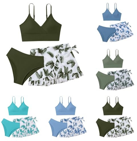 Sunfashion Dreiteiliger Badeanzug Mädchen Mit Fischschuppen Bikini Mädchen Teenager Badeanzug Kinder Badeanzug Mädchen 122 Bikini Mädchen Teenager Mit Shorts 3 Teilige Kinderbadeanzug Schw(Green, 14Y)