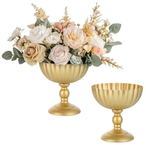 Sziqiqi Oro Vaso per Centrotavola Matrimonio: Vasi Alti 20 cm per Decorazioni da Tavola - Vaso a Urna in Metallo per Composizione Fiori Set di 2 - Vasi Elegante per Festa Compleanno Natale