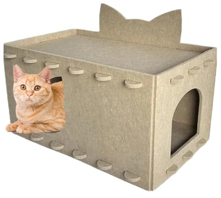 Katzen Kratz Haus | Filz Katzentunnel Mit Schlafplatz | Abnehmbares Großes Katzenkratzhaus Für Drinnen Und Draußen Mit Kratzfläche