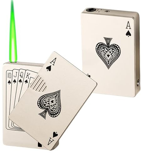 Aicharynic Sturmfeuerzeug Jetflamme 2 Stück Feuerzeug Sturmfeuerzeug Gas Butan Nachfüllbar Metall Kreativ-Poker Coole Feuerzeug Windfest und Langlebi für Küche, Grill, Camping, Goldstaub(ohne Gas)