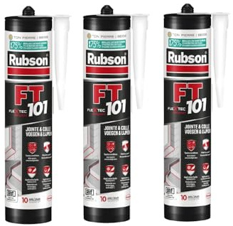 Rubson FT 101 Ton Pierre, Mastic polymère de haute qualité pour joints, fissures, collages, Mastic étanche pour intérieur & extérieur, Mastic multi-matériaux, cartouche 280 ml (Lot de 3)