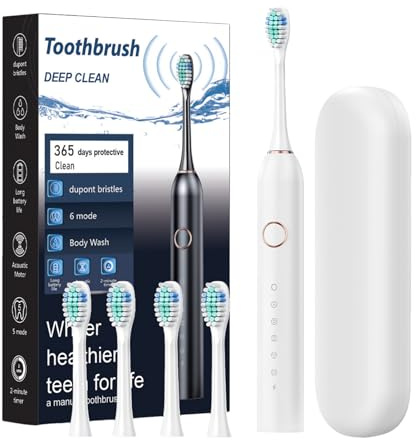Sprofondo Elettrico Ricaricabile - Spazzuccio Da Denti Sonico Da 40000 Vpm | 6 Modalità Di Pulizia, Pulizia Profonda Per Adulti, Batteria Duratura 180 Giorni, Custodia Di Viaggio Inclusa, Cuscinetto P