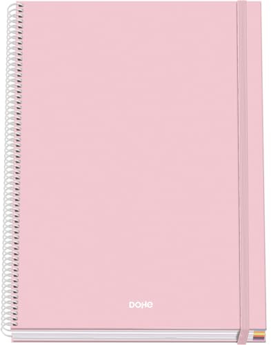 Dohe - Kariertes A4-Heft - 100 Blatt, 90 g/m² Stärke, Größe 22,8x30 cm, Hardcover, Ringverschluss und Gummiband, 5 mm Karos, Schulmaterial - SERENITY Rosa