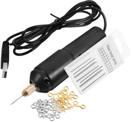 NUOBESTY Mini USB Charging Electric Hand Drill Set 10 Precision Drill Bits (0.8-1.2mm) and Wrench for DIY Polishing and Cutting Tasks