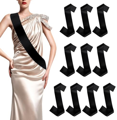 SYEYCW 10 Pezzi Fasce Vuote in Raso, Fascia Vuote per Addio al Nubilato, Decorativa per Fai da Te, per Feste di Matrimonio, Feste di Compleanno, Laurea, Addio al Celibato, Decorazioni, Nero
