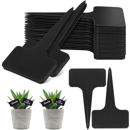 WUBAYI 120pcs Slate Plant Labels - T-Type Black Garden Markers for Outdoor Plants, Herb Garden & Potted Seed Tags, 6x10cm Waterproof Plastic