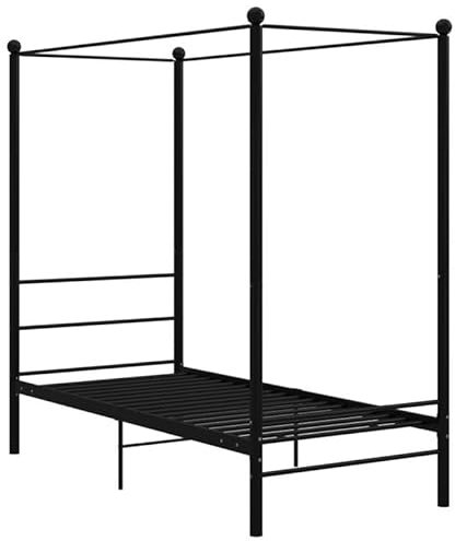 Himmelbett Schwarz Metall 100x200 cm - Modernes Bett mit Stabiler Metallkonstruktion für Schlafzimmer, Kinderzimmer oder Gastbereich - Langlebig und elegant