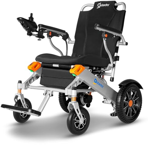 Aotedor Electric Wheelchairs for Adults,Equipped with 2 Packs Safe Side Slide-in Batteries 20 Miles Travel Range All Terrain Motorized Wheelchair for Seniors Airline Approved (Silver-Orange)