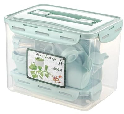 Folpus Ensemble de Vaisselle réutilisable pour 6 Personnes, Vaisselle de Pique-Nique, Pique-Nique, Cuisine, Assiettes et Bols incassables, Ensemble, Vert