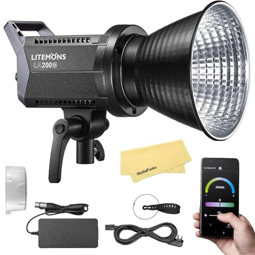 Godox LA200Bi Luce Video LED Bicolore,210W 2800-6500K 101000 Lux a 1M CRI 96+ TLCI 97+ Attacco Bowens Luce Continua LED COB,8 Effetti FX Luminosità 0-100% Luce da Studio con Controllo APP,per YouTube