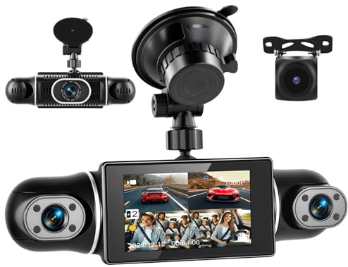 Inefala Grabadora para Coche con cámara Frontal 2K con Pantalla IPS de 3 Pulgadas, 4 cámaras, Sensor G de 4 Canales, detección de Movimiento, grabación en Bucle de 24 Horas, Modo de estacionamiento