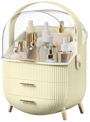 Multi-Function Make Up Case Dustproof Cosmetic Storage Box, Organizer Skin Care Products Jewelry Organizer Finishing Box for Bedroom Bathroom Desktop (Yellow)