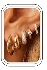Finrezio 5 Par Örhängen Cirkel Silver/Guld Dam Örhängen 14K Guld Allergikervänliga Dam Cirkelformade Små Örhängen Helix Piercing Örhänge För Multi Piercing Damsmycken, 8 mm, 10 mm, 14 mm