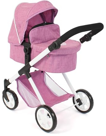 Bayer Chic 2000 Passeggino per bambole 2 in 1 Mila – Jeans rosa – Manico regolabile in altezza 39-72 cm – Telaio moderno – Bambole fino a 50 cm – 3-7 J