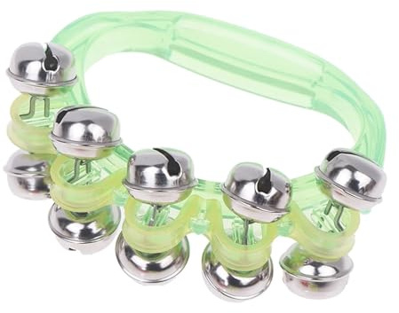 10 Stück doppelreihige Metall-Schellen, handliche Halbmond-Tamburine, Musikinstrument for Glockenspielzeug FüR Party Schule(Green)