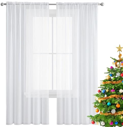 NINGBAI Gardinen mit Kräuselband 145 x 235 cm Polyester Ösenschal Transparent Wohnzimmer Luftig Dekoschal Schiebegardinen Modern Curtain for Bedroom Living Room, Weiß