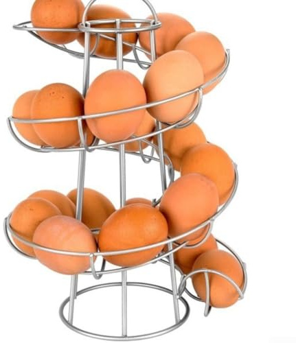 Portauova in metallo per cucina, confezione da 20 pezzi, design a spirale, in ferro, salvaspazio, verticale, compatibile con uova standard, come da immagine (grigio argento)