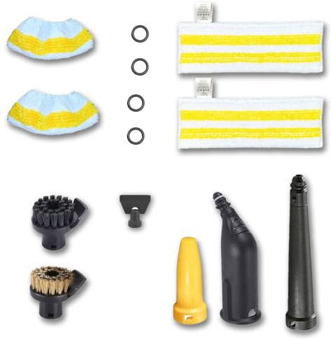 Lot de 14 d’Accessoires Nettoyeur Vapeur pour Kärcher SC1 SC2 SC3 SC4 SC5 EasyFix, Kit Complet avec Serpillières Microfibre, Brosses Rondes Nylon/Laiton, Buse Jet, Rallonge, Joints de Rechange